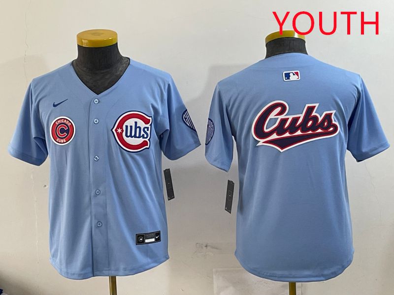 Youth Chicago Cubs Blank Light Blue Throwback 2025 Nike MLB Jersey style 1